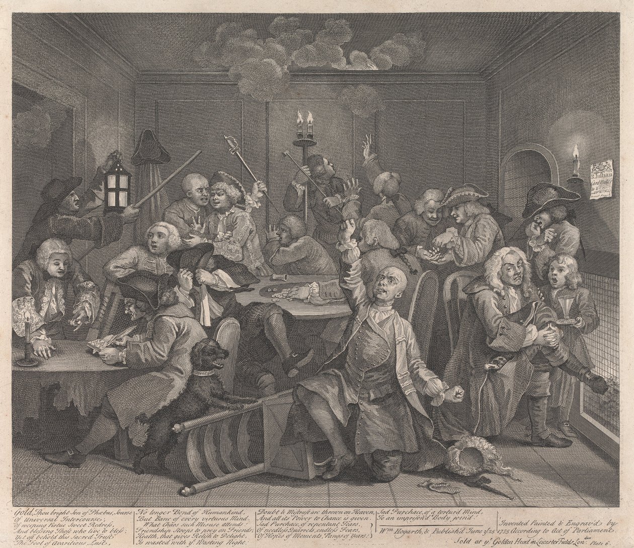 Kariéra zhýralce, tabule 6: hazarduje od William Hogarth