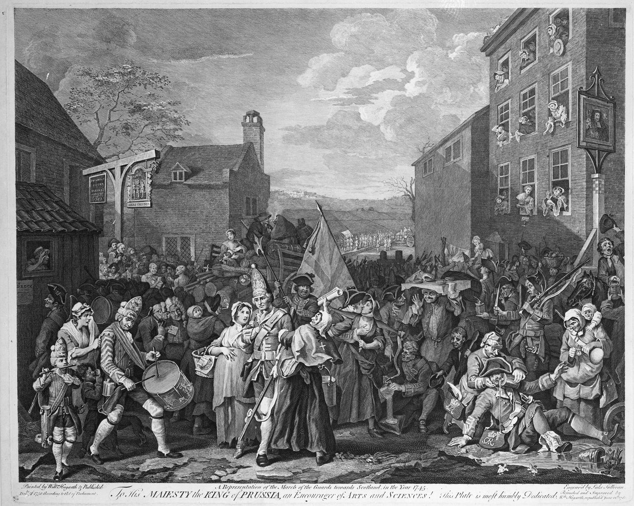 Reprezentace pochodu stráží směrem ke Skotsku v roce 1745, vydáno 1750 od William Hogarth