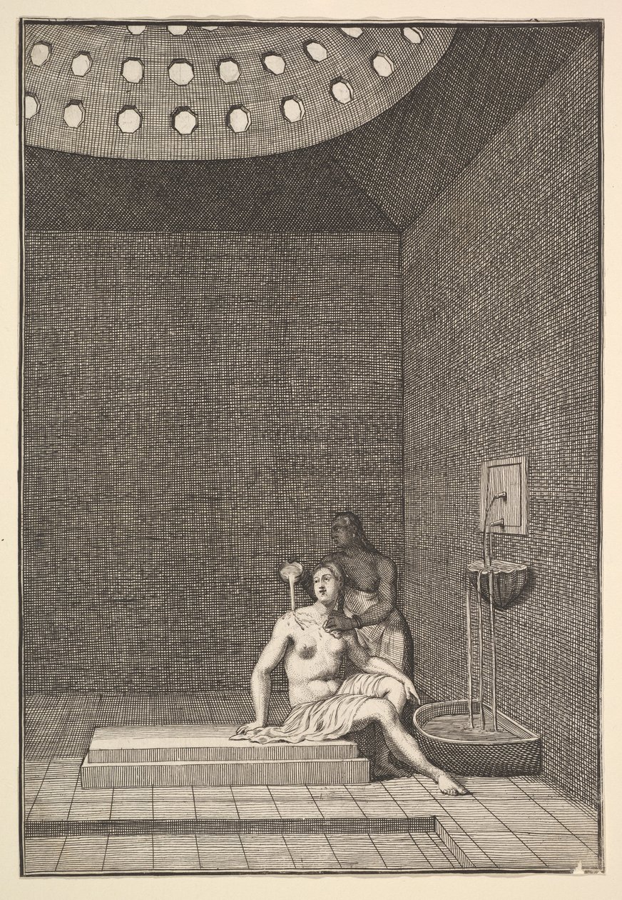 Turecké lázně Aubry de La Mottrayes cestuje po Evropě, Asii a do části o..., 1723-24. od William Hogarth