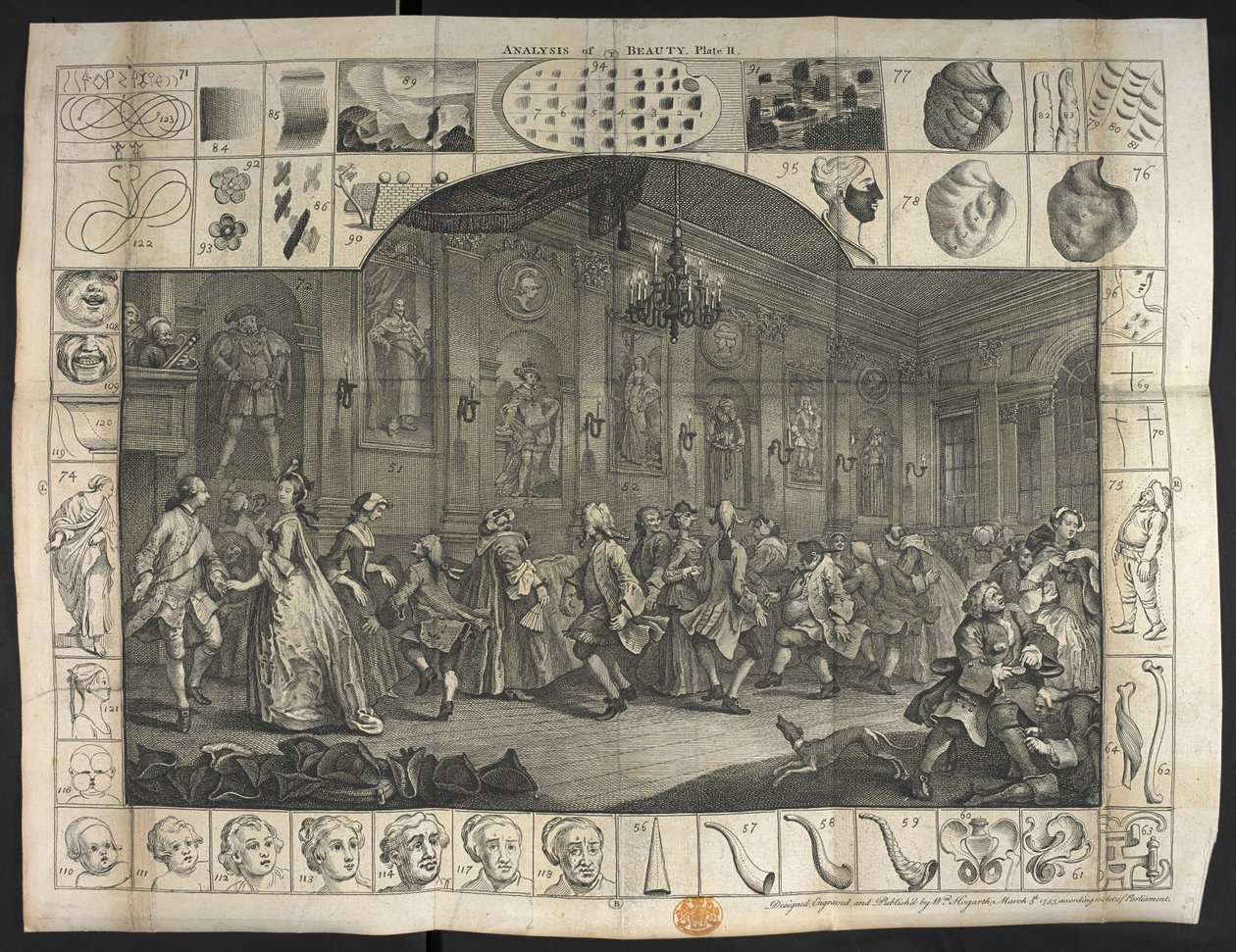 Velké množství tančících lidí od William Hogarth