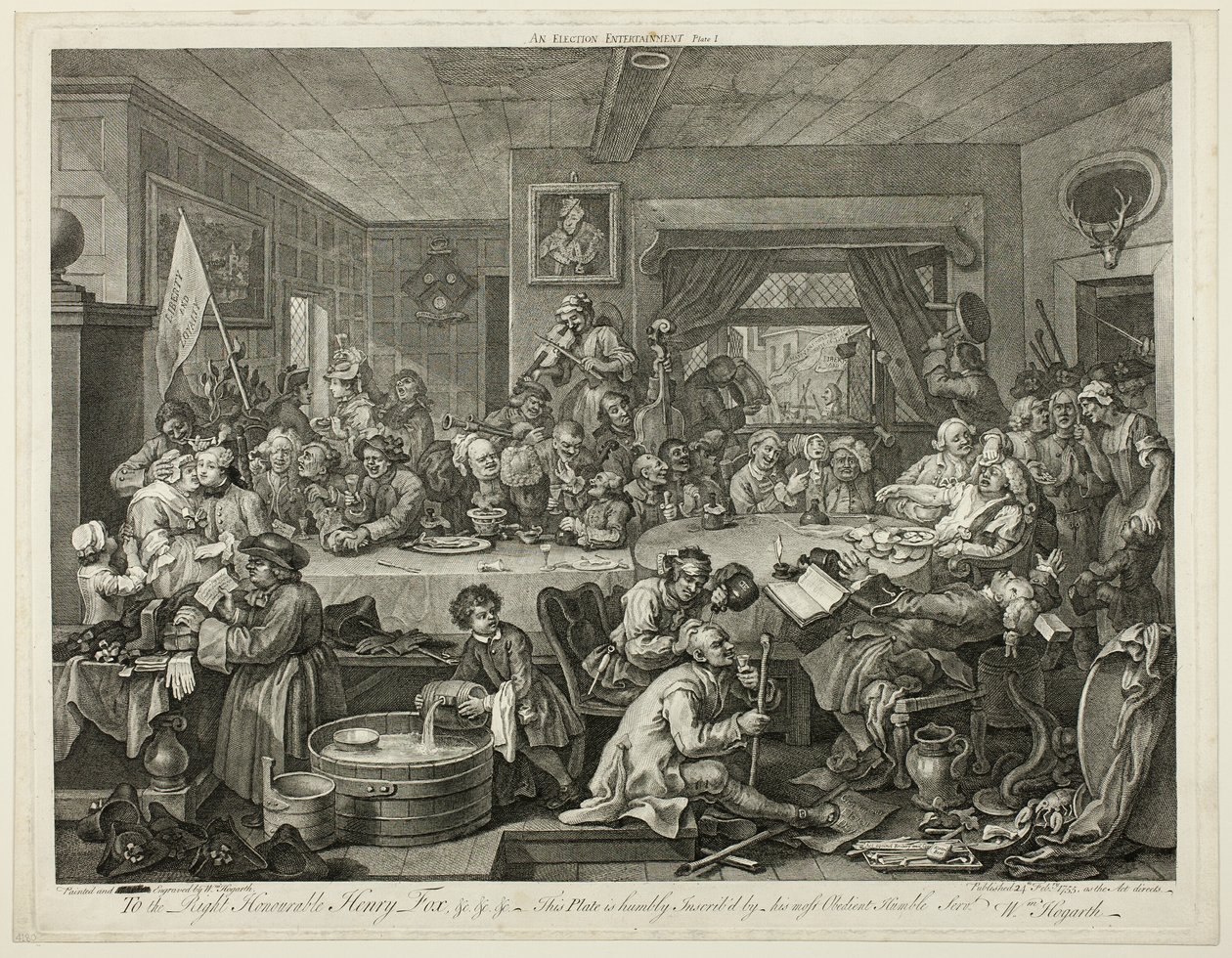 An Election Entertainment, deska jedna ze čtyř výtisků voleb od William Hogarth