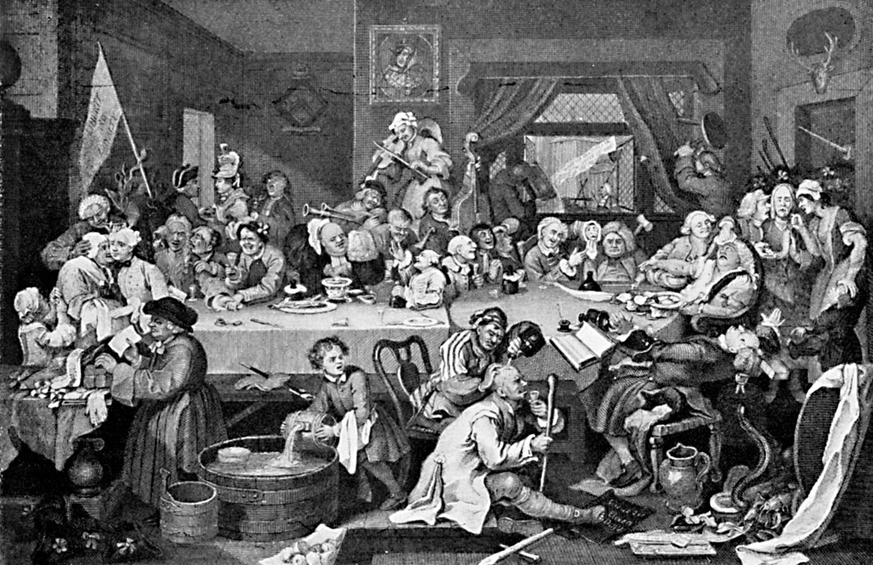 Volební zábava, 1755 od William Hogarth