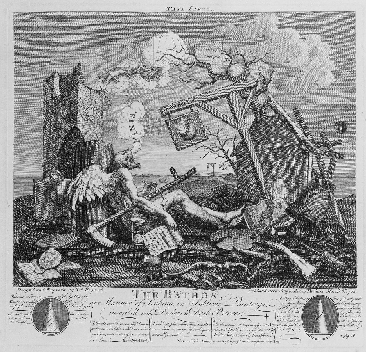 Bathos, Manner of Sinking, ve vznešených obrazech napsaných obchodníkům s temnými obrazy, 1764 od William Hogarth