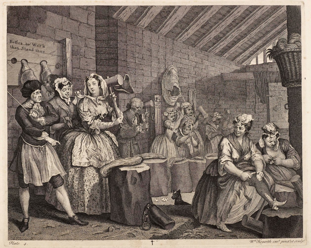 Tlučení konopí v Bridewellu: Dráha prostitutky, deska 4 od William Hogarth