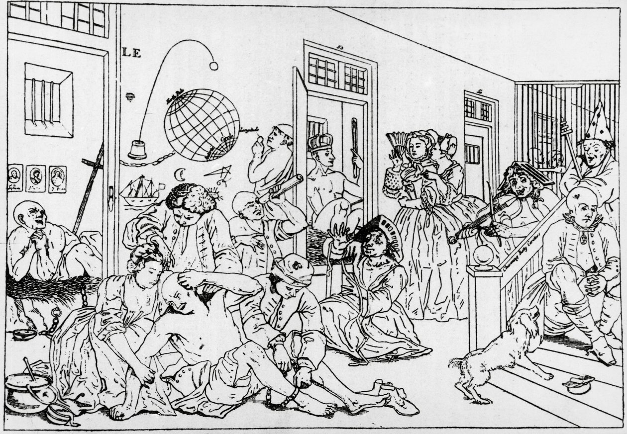 Bedlamův ústav pro duševně choré, rytina z průběhu série rake, od Williama Hogartha (1697-1764) od William Hogarth