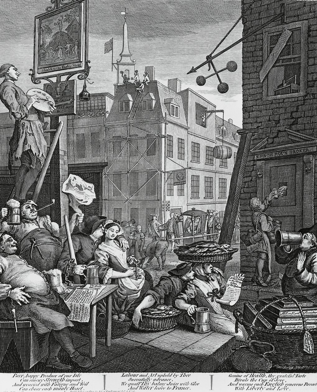 Beer Street, Londýn, rytina William Hogarth (1697-1764), Velká Británie od William Hogarth