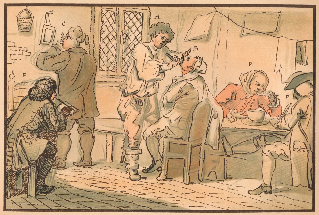 Scéna se snídaní z filmu The Five Days Peregrination, 1732 od William Hogarth