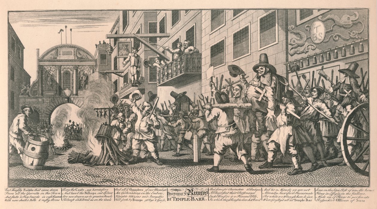Burning the Rumps v Temple Bar, Londýn, 1726. od William Hogarth