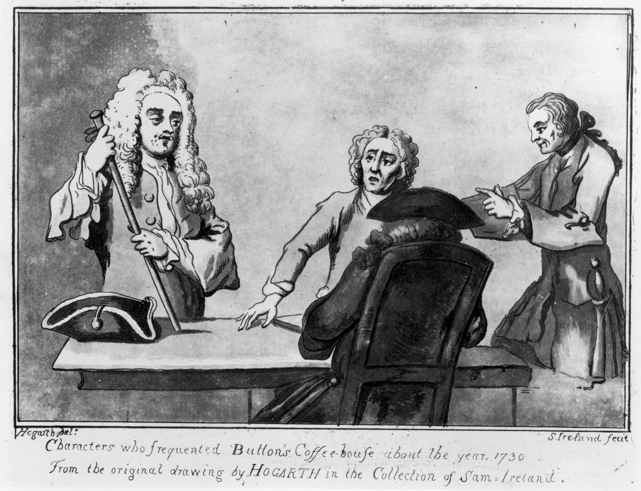 Tlačítka Coffee House, 1730 (pero a inkoust a mytí na papíře) od William Hogarth