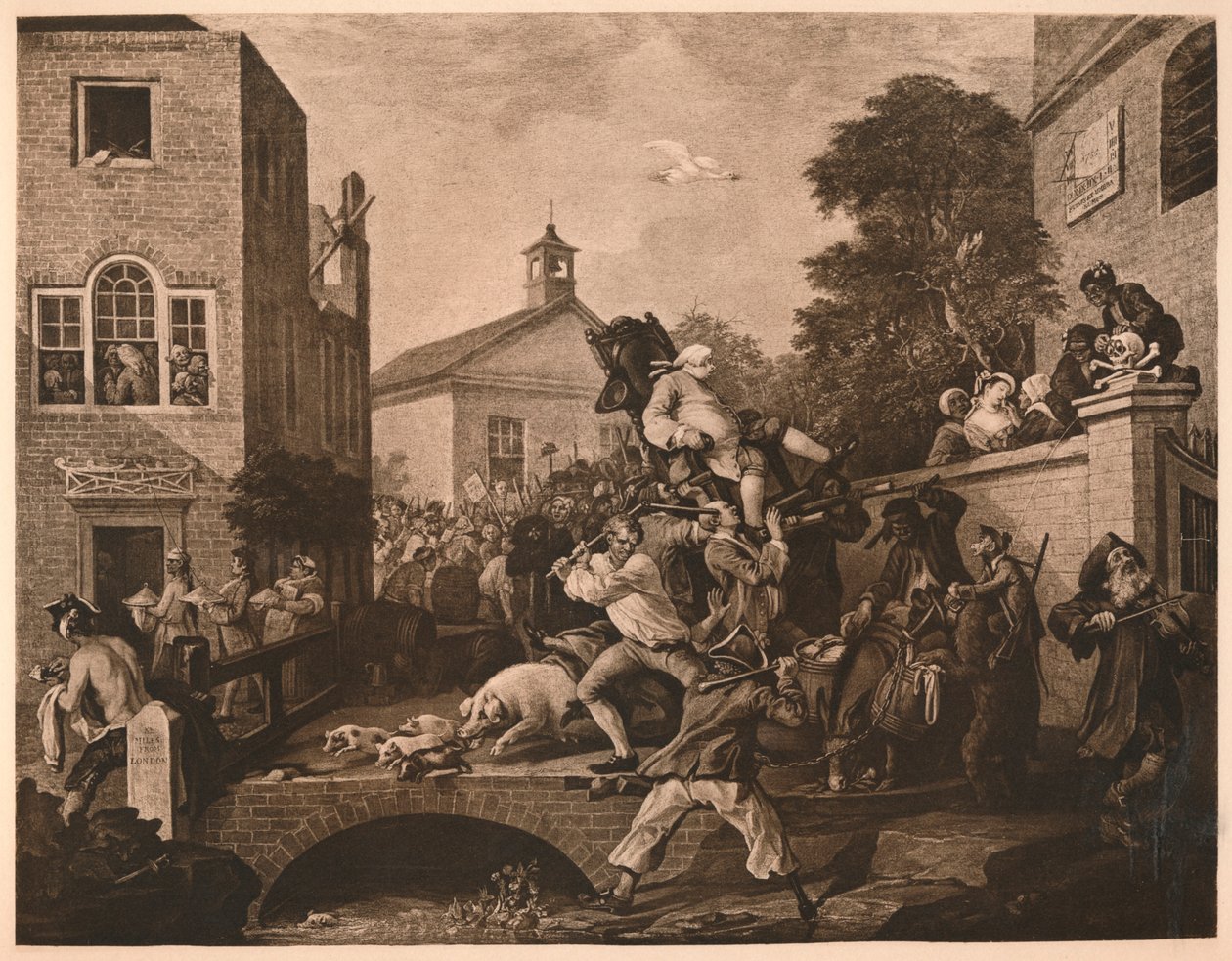 Předsedající členům, deska IV z The Humours of an Election, 1757 od William Hogarth