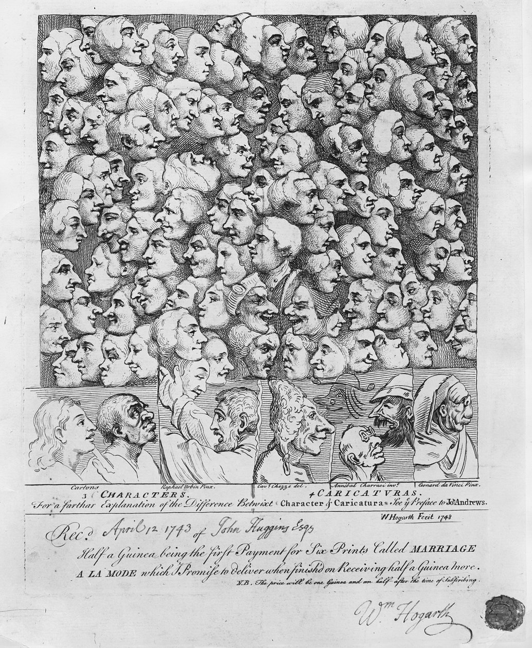 Postavy a karikatury, publikoval v dubnu 1743 od William Hogarth