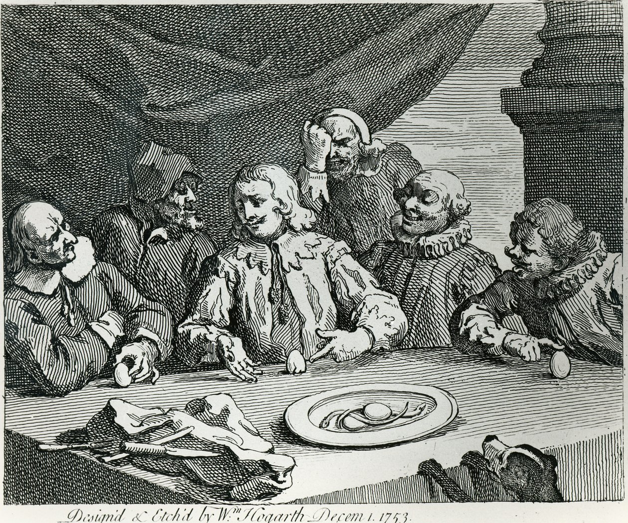 Kolumbus rozbíjí vejce, 1753 od William Hogarth