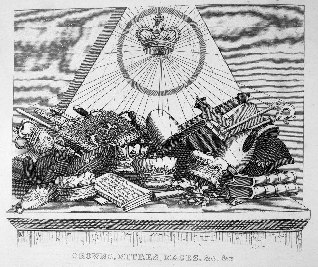 Koruny, mitry, palcáty atd., 1754 od William Hogarth