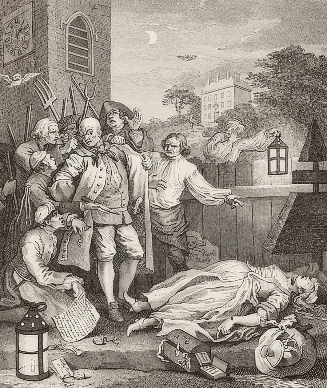 Krutost v dokonalosti. From: The Four Stages of Cruelty / Čtyři fáze krutosti. 1751 od William Hogarth