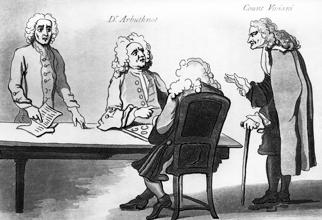 Dr Arbuthnot a hrabě Viviani v Buttonově kavárně od William Hogarth