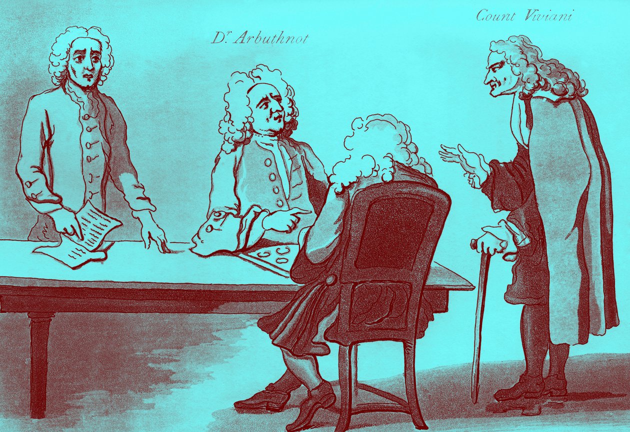 Dr Arbuthnot a hrabě Viviani v Buttonově kavárně od William Hogarth