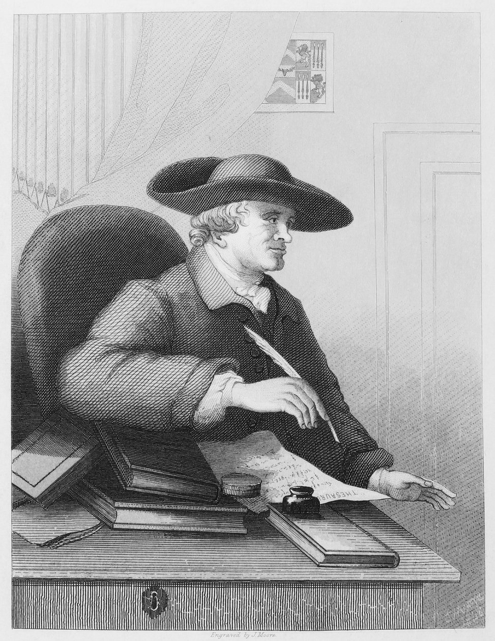 Dr Thomas Morell učenec a tiskař Je známý tím, že je libretistou a po Williamu Hogarthovi napsal nejpodrobnější zprávu o spolupráci s Handel Engraving od J Moora. od William Hogarth
