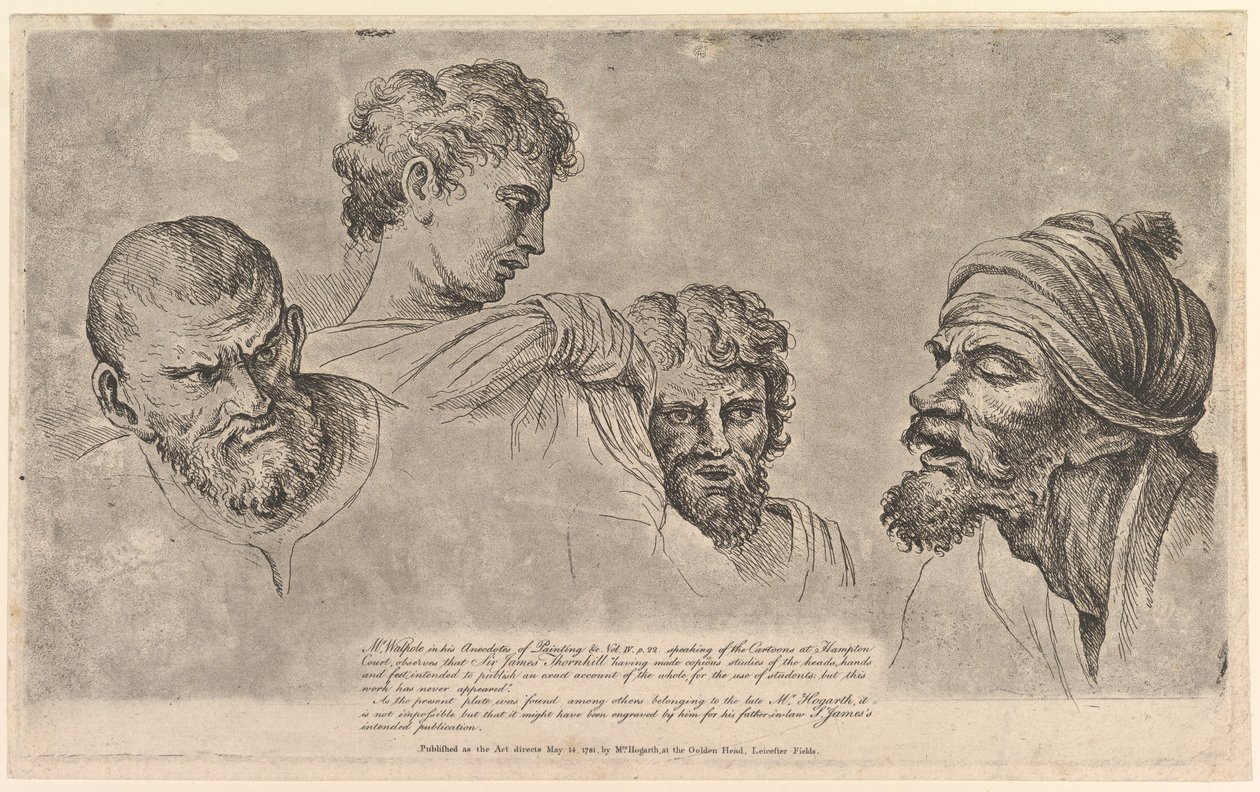 Čtyři hlavy z karikatur Raphaela v Hampton Court, 14. května 1781. od William Hogarth
