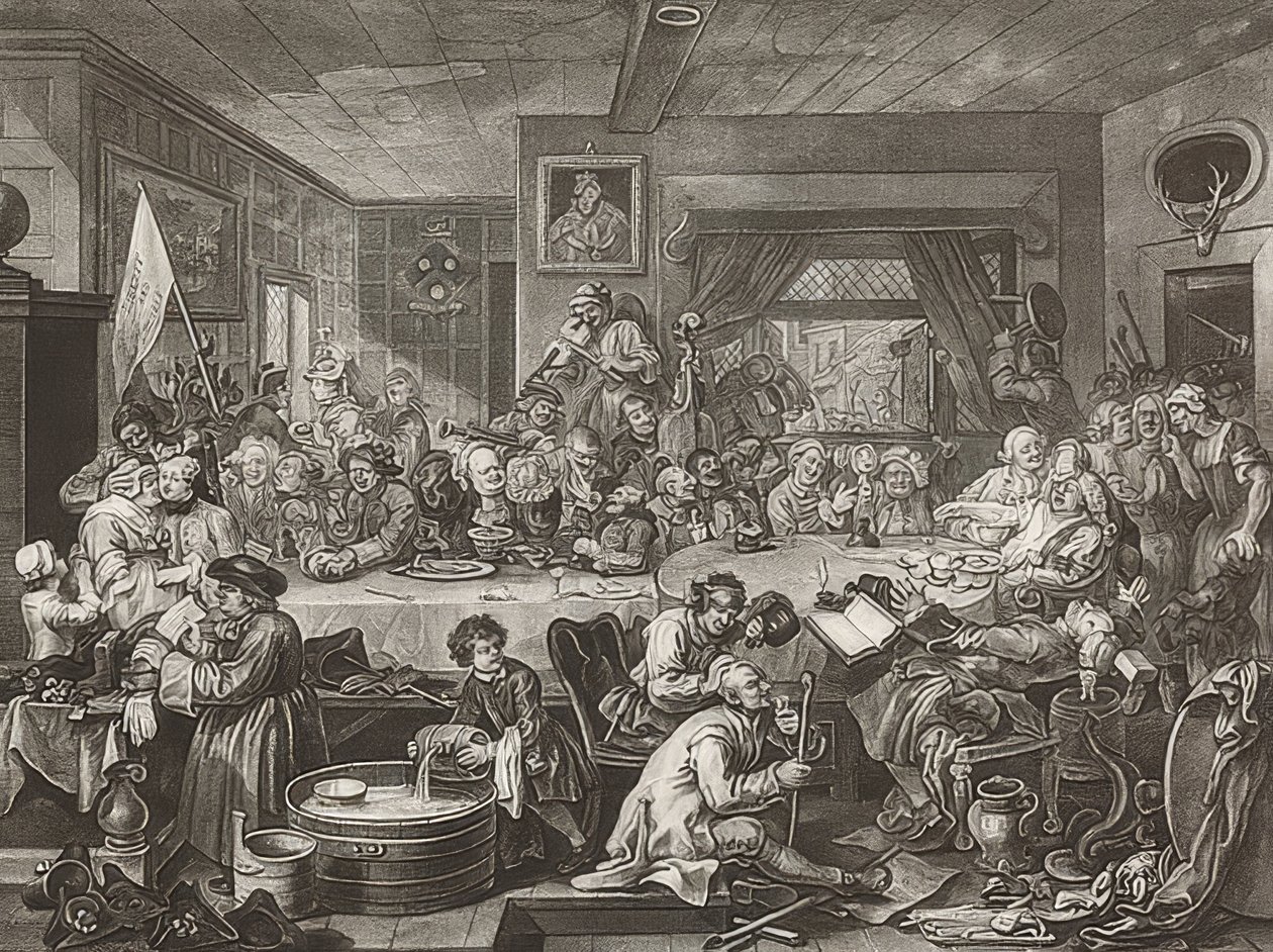 Čtyři tisky voleb / Všeobecné volby. List 1: Volební zábava. 1755 od William Hogarth