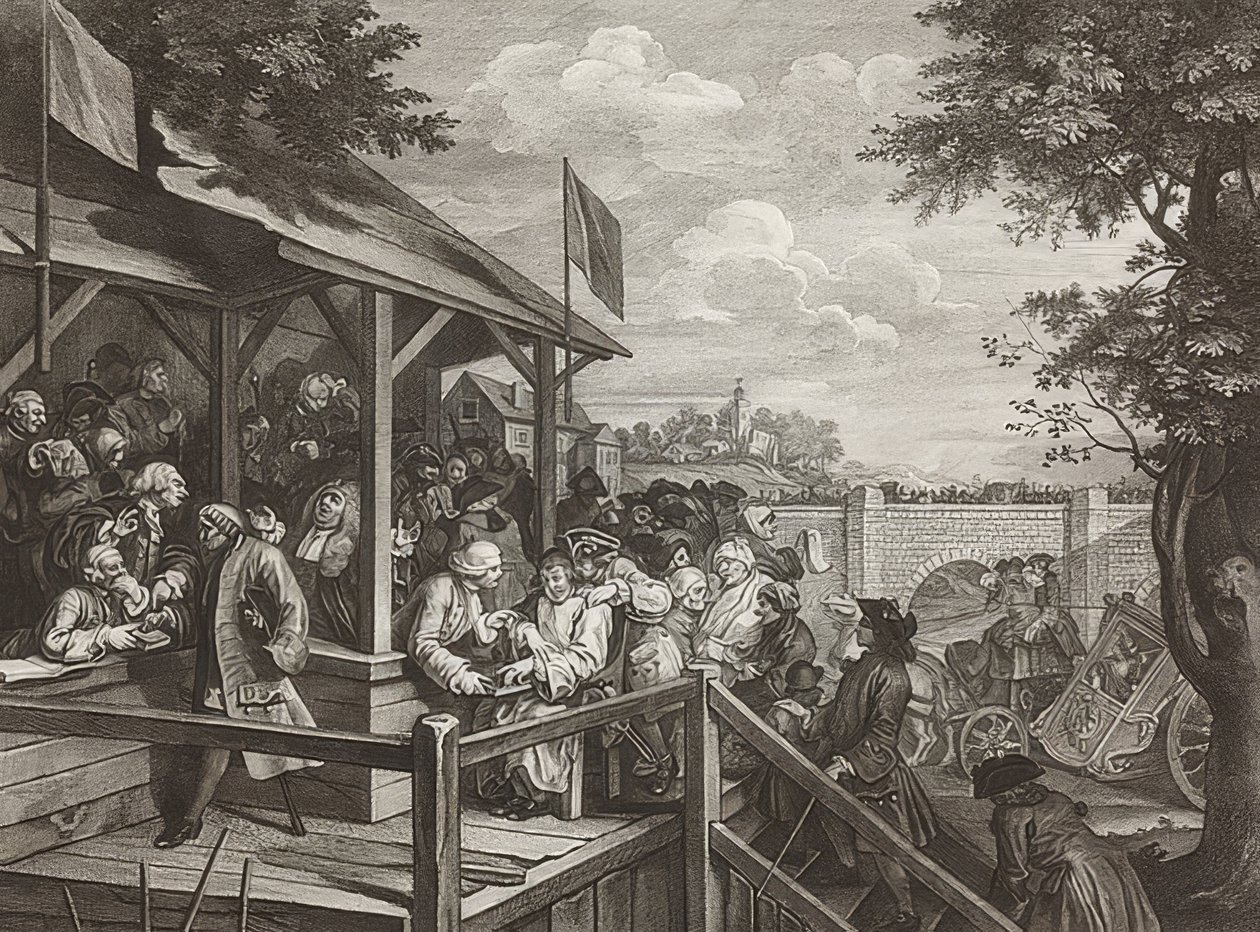 Čtyři tisky voleb / Všeobecné volby. List 3: Hlasování / Hlasování. 1758 od William Hogarth