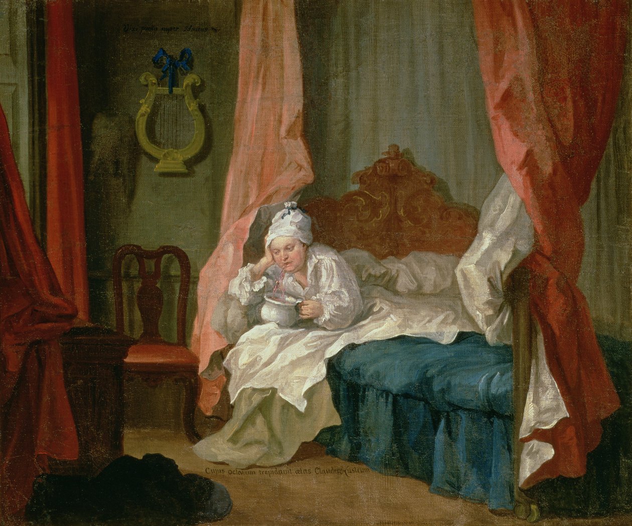 Francis Matthew Schutz ve své posteli, asi 1755-60 od William Hogarth