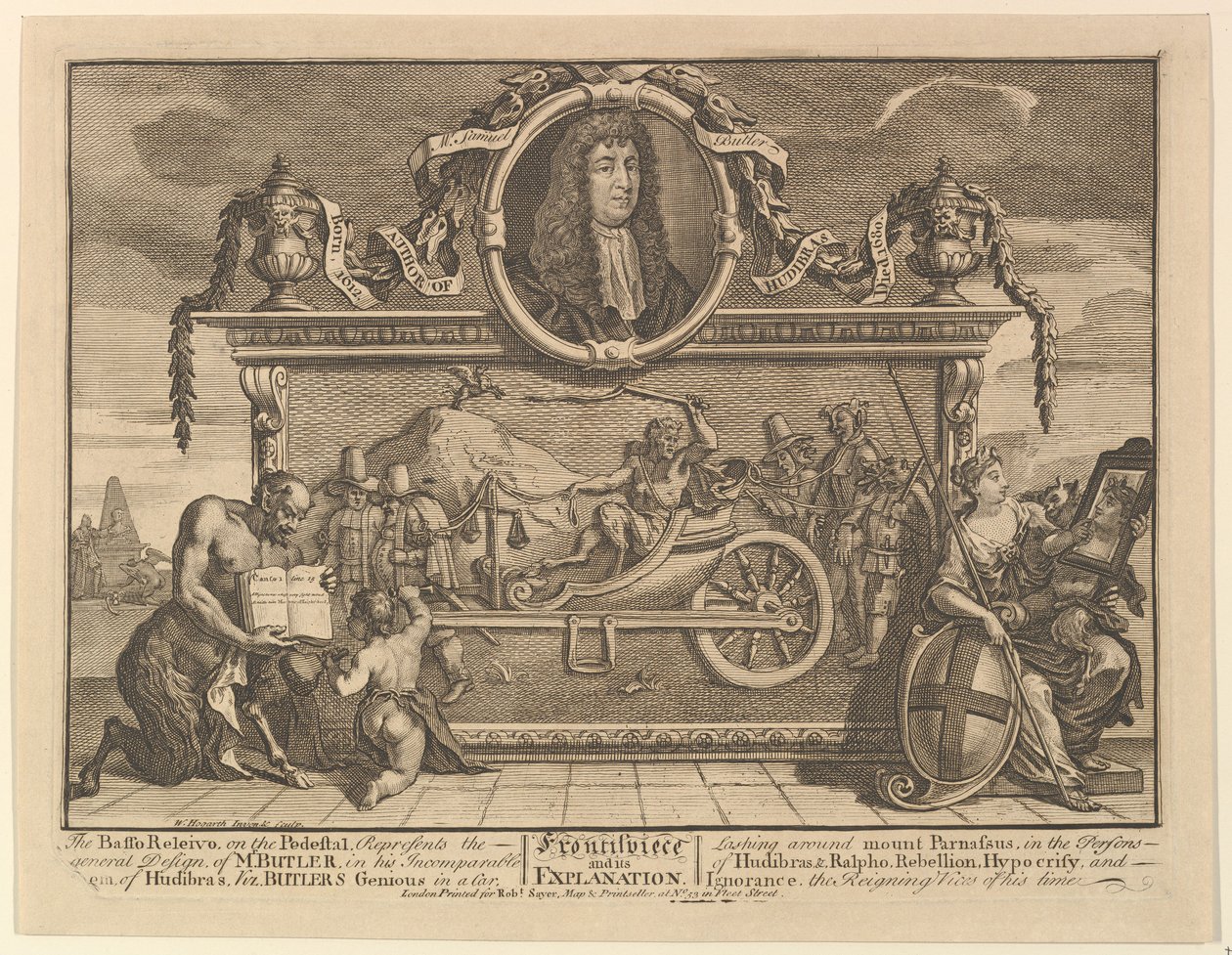 Frontispis a jeho vysvětlení Dvanáct velkých ilustrací pro Samuela Butlerse Hudibr..., 1725-68. od William Hogarth