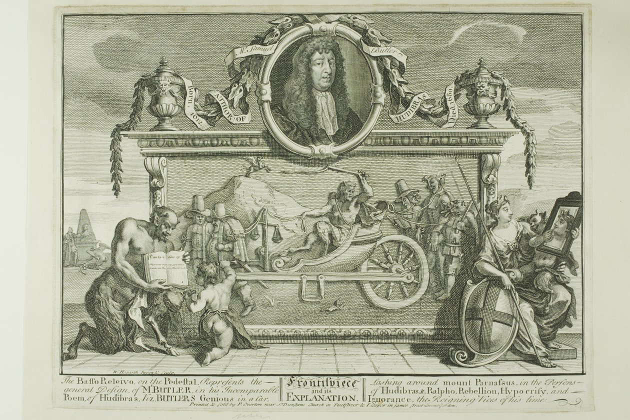 Frontispis, první deska z knihy Hudibras od William Hogarth