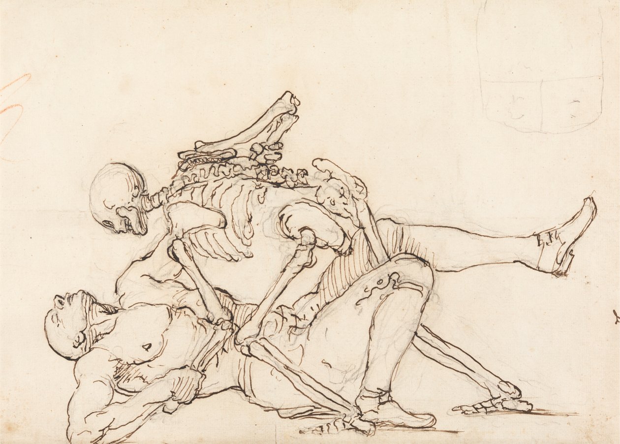 Epitaf George Taylora: Smrt dává Georgi Taylorovi křížový hýždě od William Hogarth