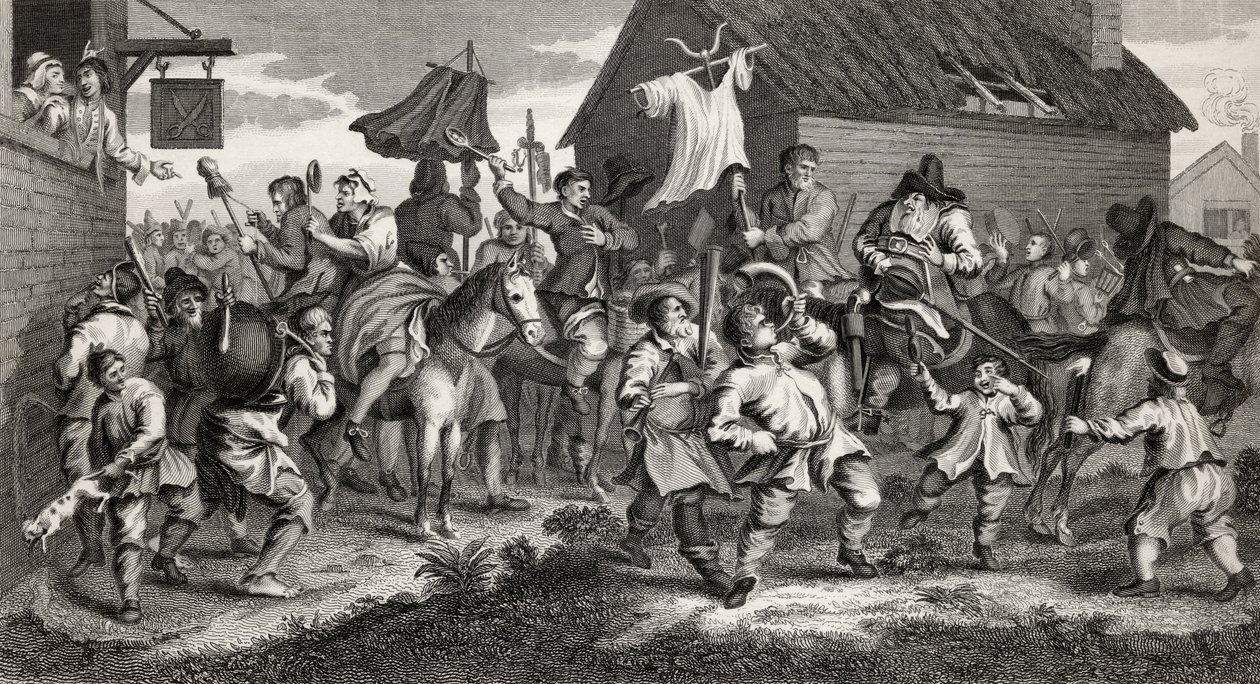 Hudibras Encounters the Skimmington, vyrytý T.E. Nicholson, z 