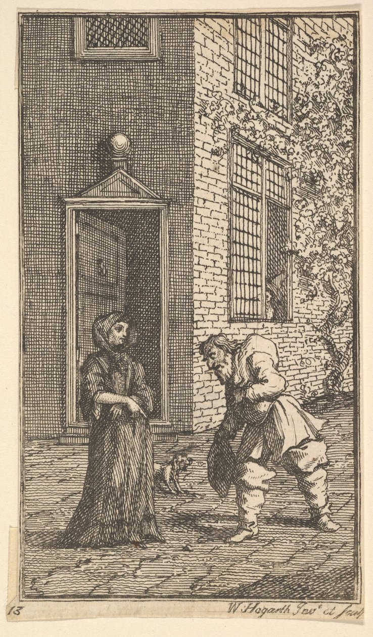 Hudibras namlouvá vdovu Sedmnáct malých ilustrací pro Samuela Butlerse Hudibras..., 1721-26. od William Hogarth