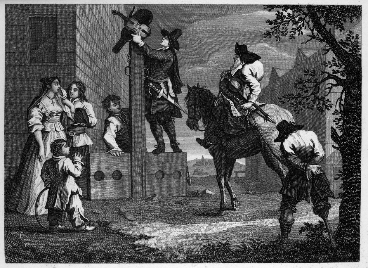 Hudibras a Ralpho, odveďte svého vězně Crowdera do zásob od William Hogarth