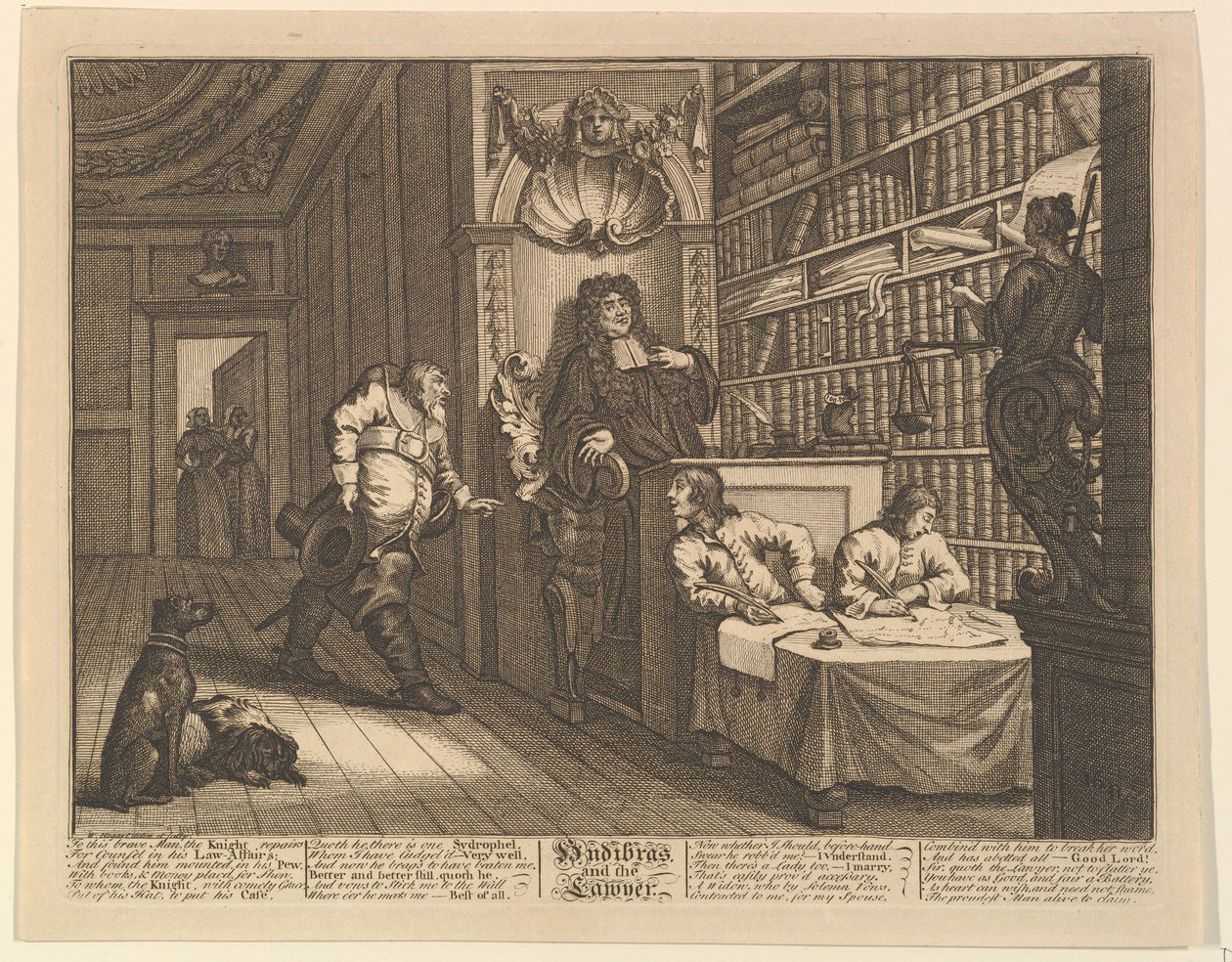 Hudibras a právník Dvanáct velkých ilustrací pro Samuela Butlerse Hudibras, Talíř..., 1725-68. od William Hogarth