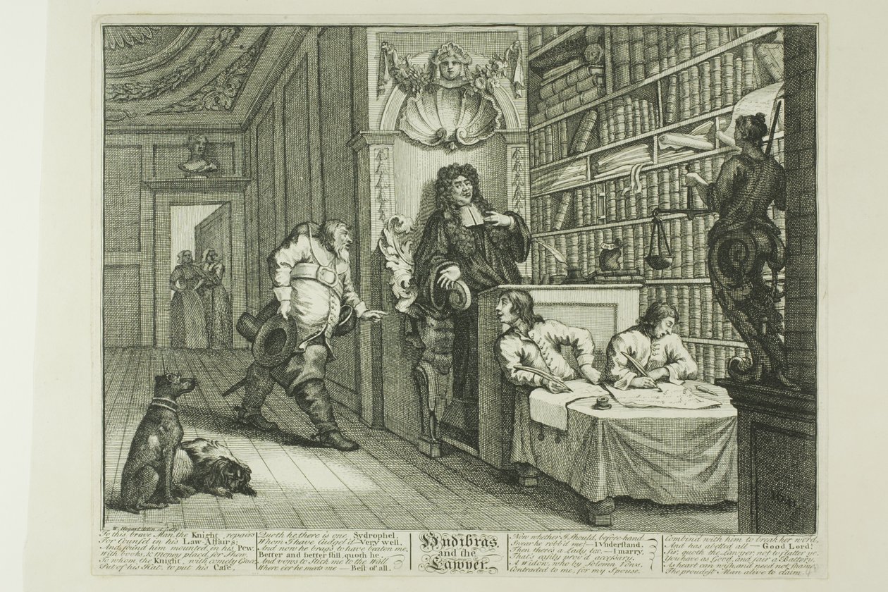 Hudibras a právník, dvanáctá deska z knihy Hudibras od William Hogarth