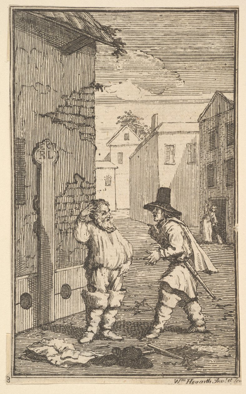 Hudibras a Ralpho zpochybňují sedmnáct malých ilustrací pro Hudibras Samuela Butlera..., 1721-26. od William Hogarth