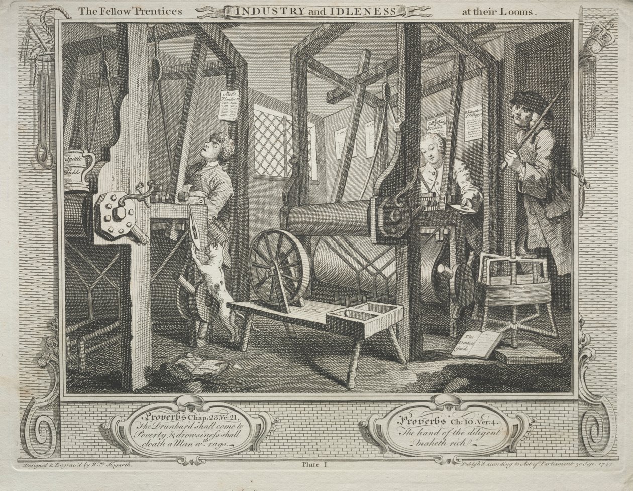 Industry and Idleness: The Fellow Prentices at their Looms od William Hogarth