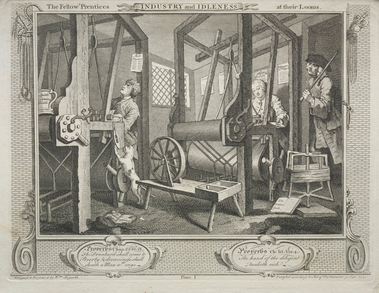 Industry and Idleness: The Fellow Prentices at their Looms, 1747. od William Hogarth