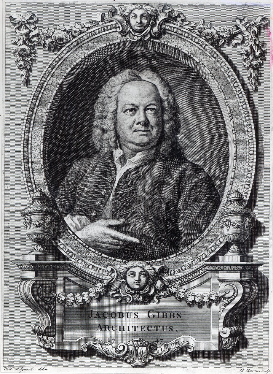 James Gibbs, vyrytý Bernard Baron, 1747 od William Hogarth