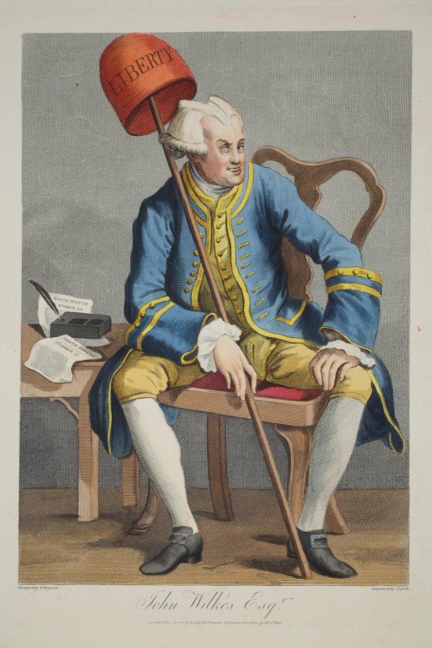 John Wilkes Esq., ilustrace z knihy "Hogarth Restored: Hogarth: The Whole Works of the celebrated William Hogarth, re-engraved by Thomas Cook", vyd. 1812 (ručně kolorovaná rytina) od William Hogarth