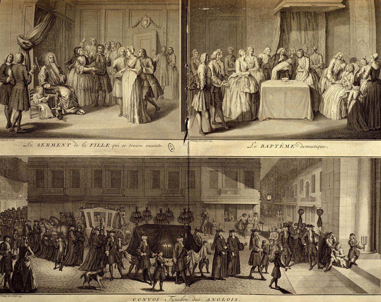 Rozsudek mladé těhotné ženy, křest a pohřeb od William Hogarth