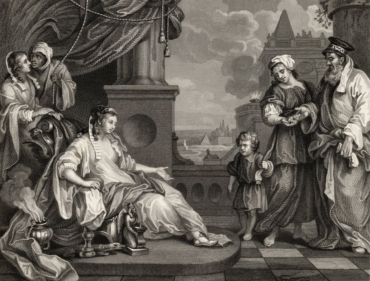 Mojžíš před faraonovou dcerou, z „Díla Williama Hogartha“, vydáno 1833 od William Hogarth