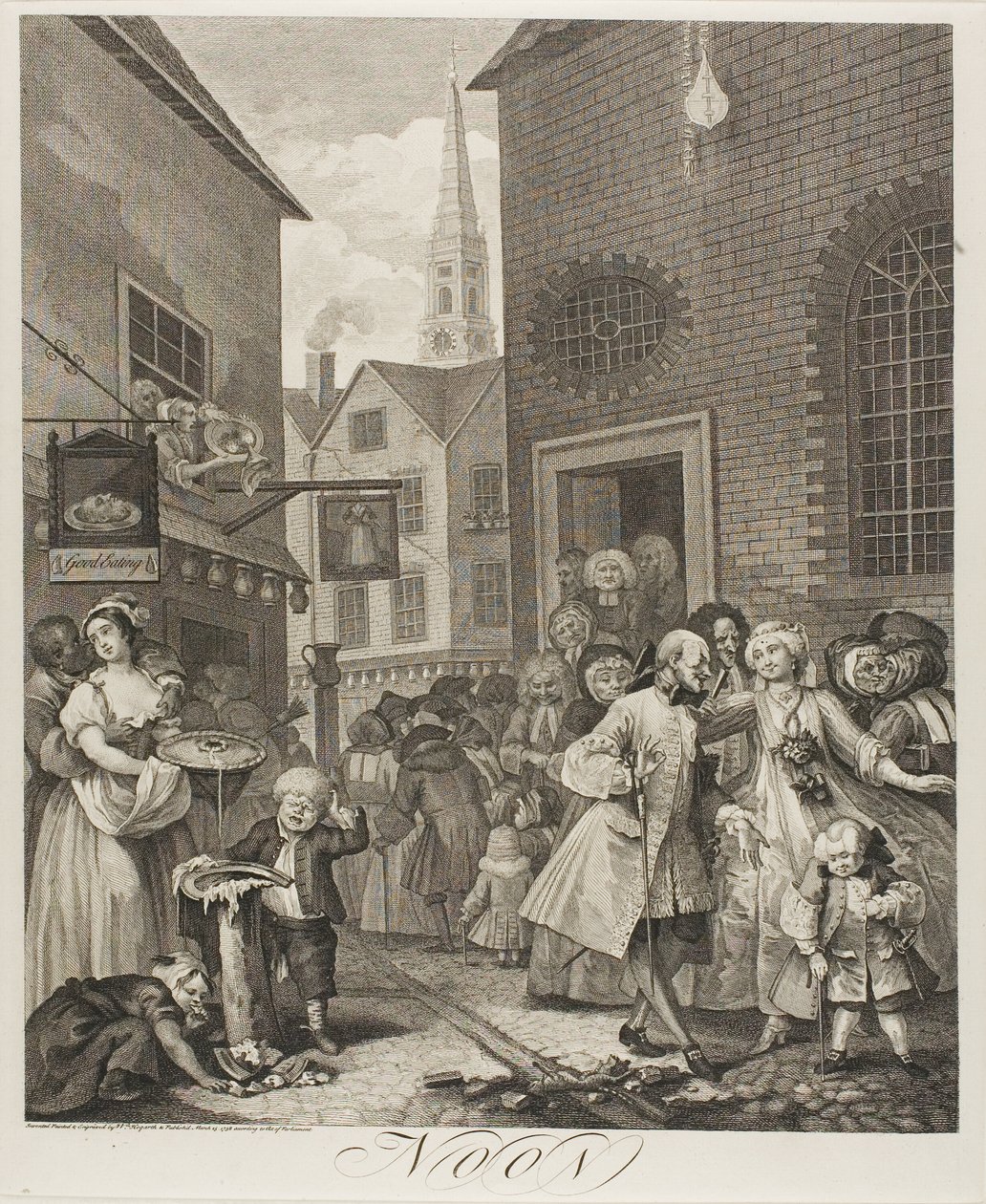 Poledne, druhý talíř z Čtyři časy dne od William Hogarth