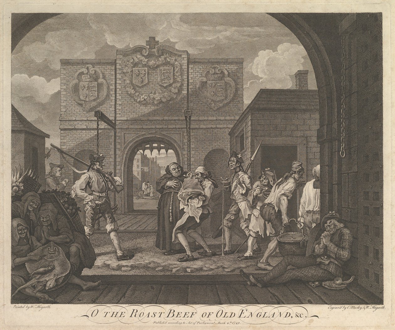O the Roast Beef of Old England-The Gate of Caiais, 6. března 1749. od William Hogarth