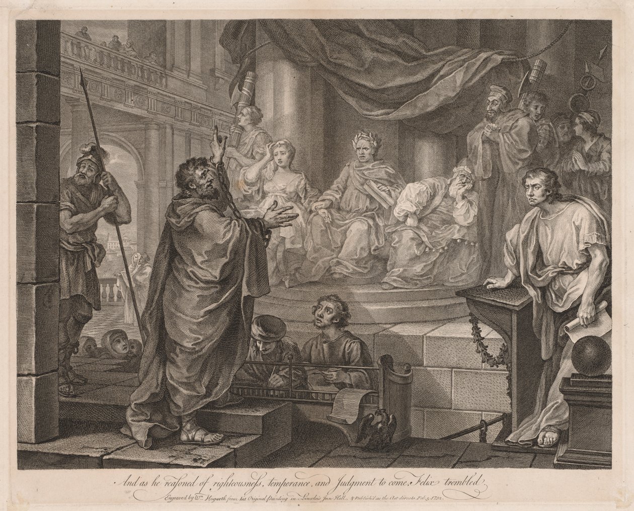 Paul před Félixem (velký talíř) od William Hogarth