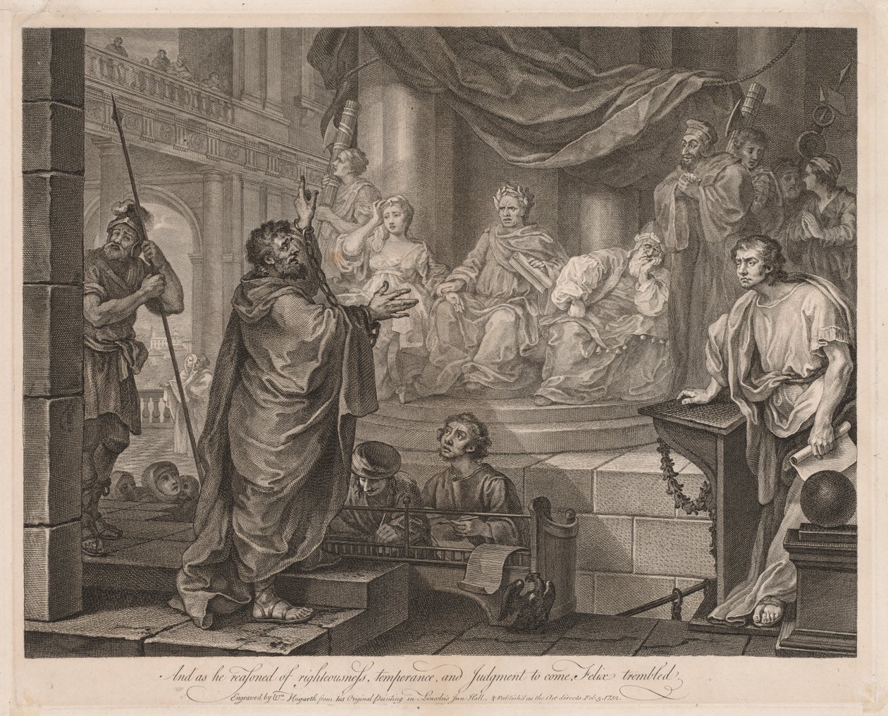 Paul před Félixem (velký talíř) od William Hogarth