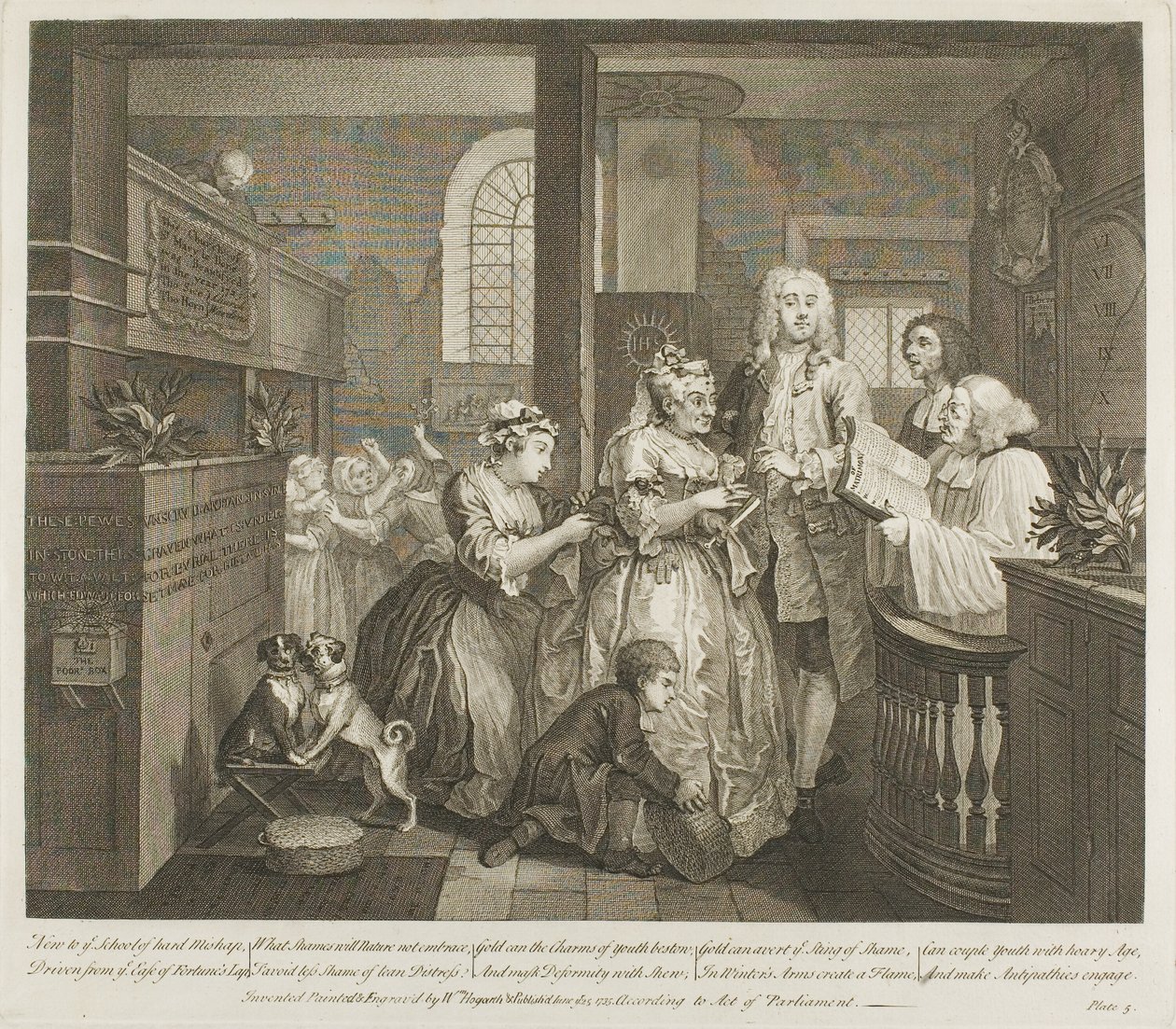 Pátý talíř z knihy Pokrok hráběte od William Hogarth