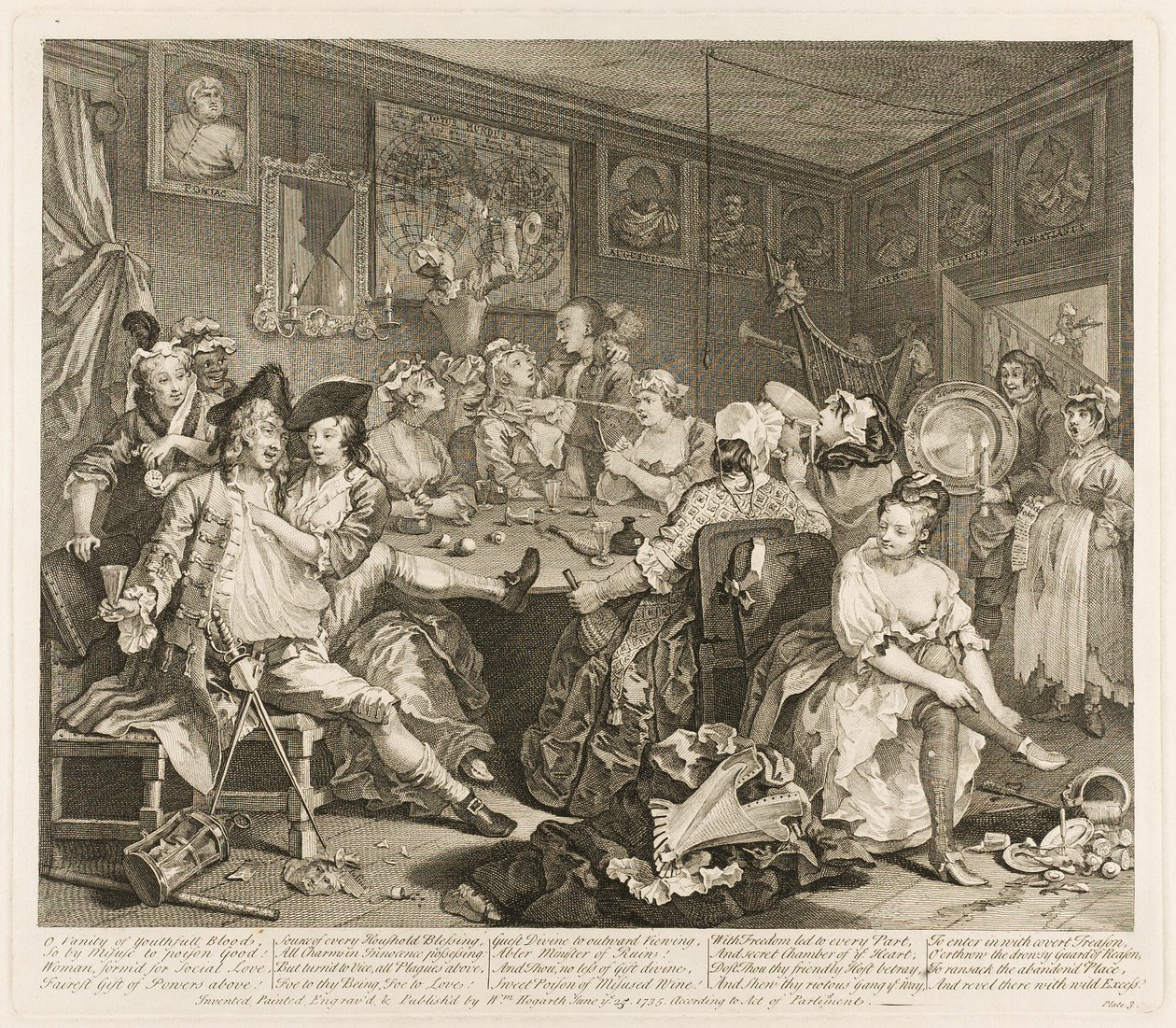 Třetí deska z knihy Pokrok hráběte od William Hogarth