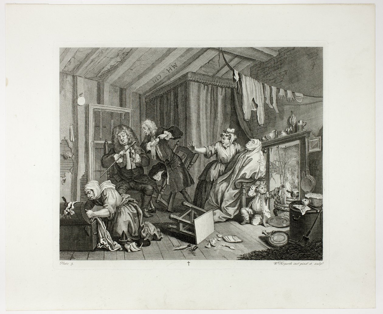Pátý talíř z knihy Pokrok nevěstky od William Hogarth