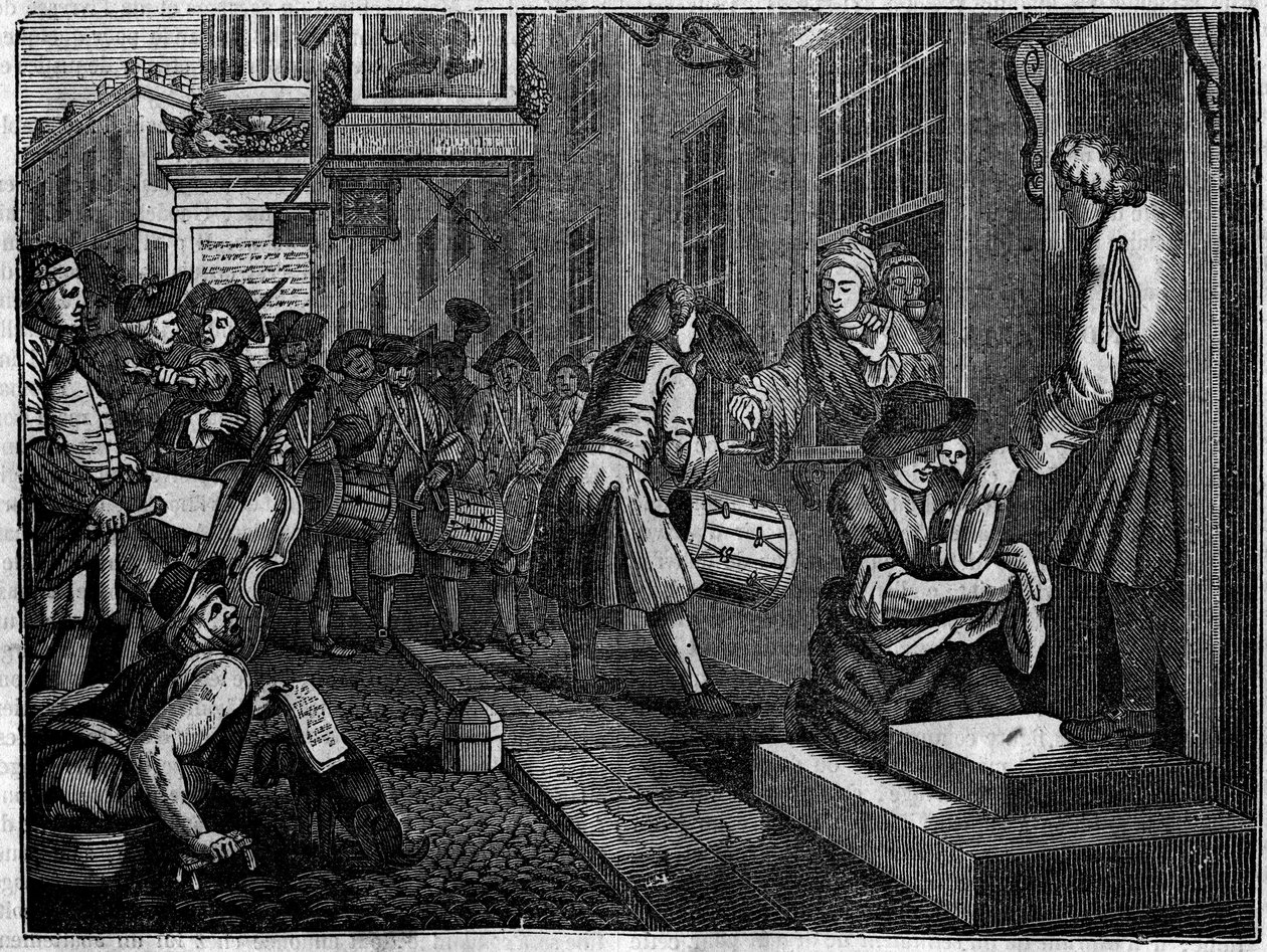 Deska ze série 12 rytin od Williama Hogartha (1697-1764), britského ilustrátora, s názvem „Industry and Idleness“, „Zele and laziness“, vyprávějící o kariéře dvou učňů: Goodchildova svatba s dcerou jeho mistra tkadlena od William Hogarth