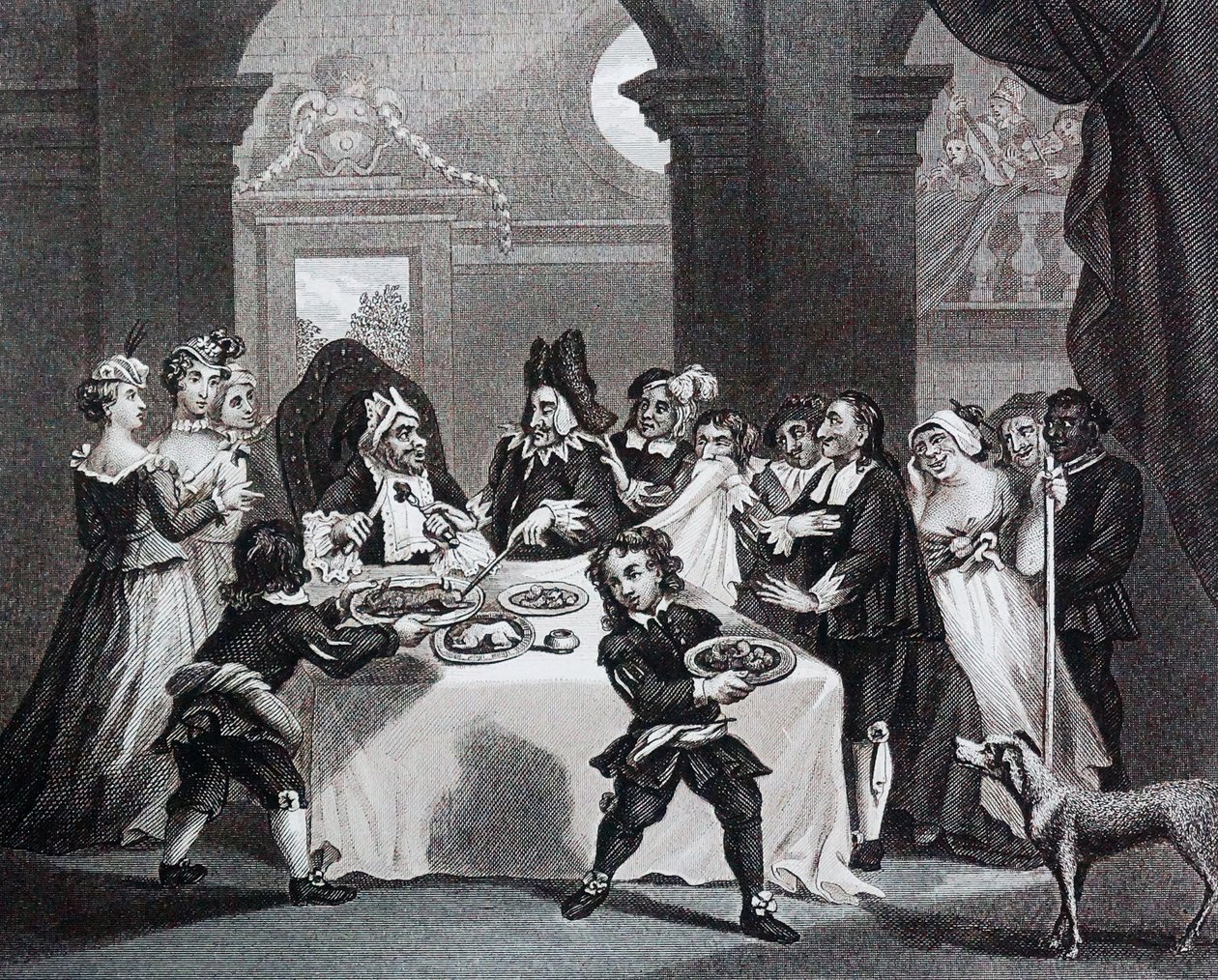Sancho na hostině, hladověný svým lékařem Williamem Hogarthem od William Hogarth