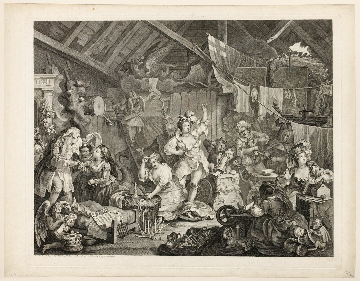 Chodící herečky oblékající se ve stodole od William Hogarth